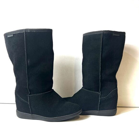 SKCH+3 Skechers Womens Sz 6 Black Suede Pull On Hidden Wedge Comfort Casual Boot - Picture 4 of 11